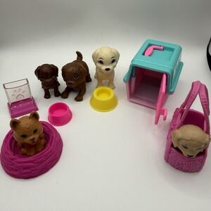 Doll Accessories Barbie Parts Lot Dogs Food Bowls Animal Carriers Beds Pet